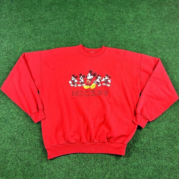 Vintage Disney Mickey Mouse Sweatshirt Womens Size Large‎ Red Crewneck - Picture 1 of 7